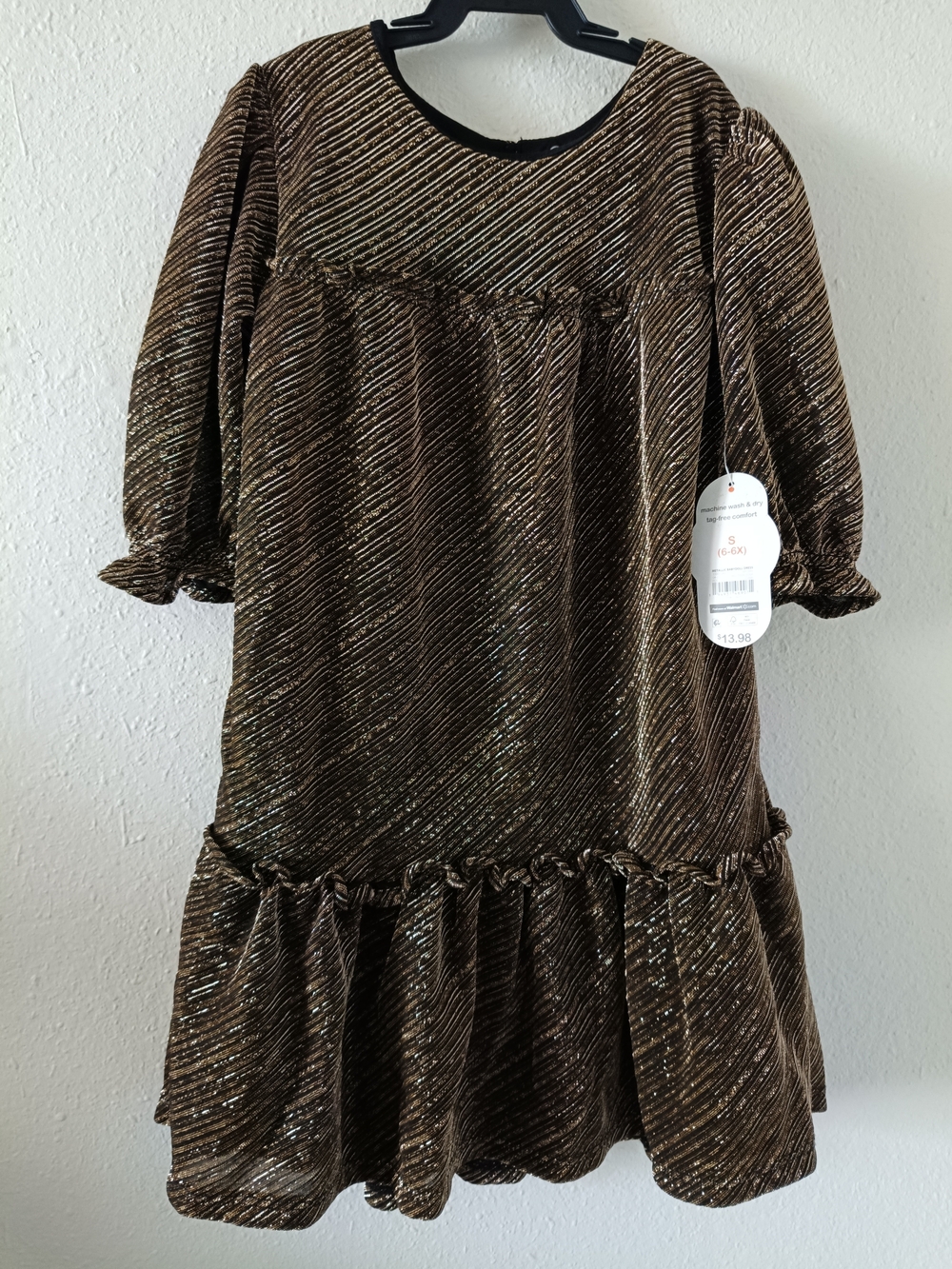 wonder nation Bronze Metallic Ruffle-Hem Party Dress
